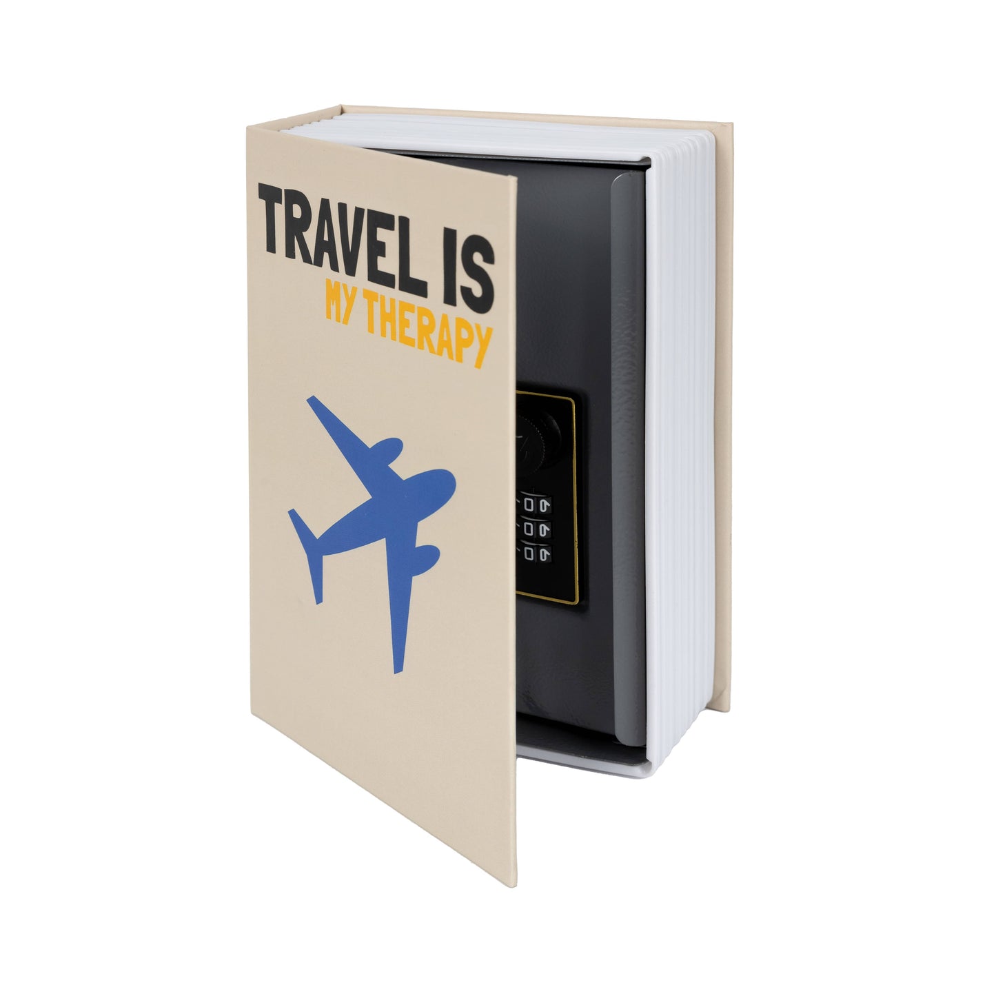 Caja Fuerte Libro "Travel Is My Therapy"