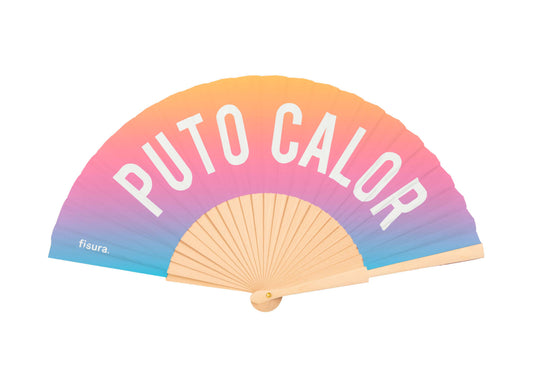 Abanico de madera degradado "Puto Calor" con colgador – Fisura
