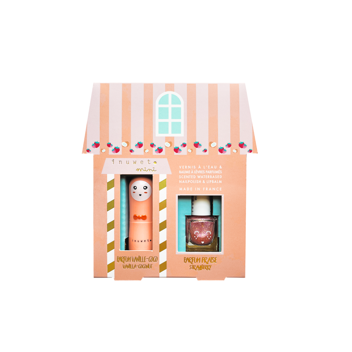 Caja regalo JULIETTE: esmalte de uñas fresa & bálsamo labial vainilla coco