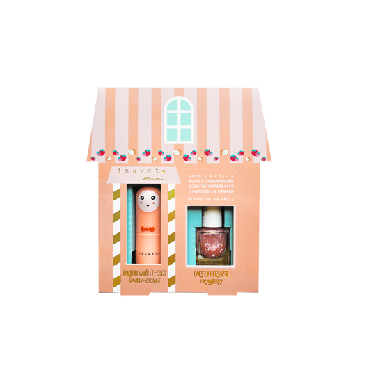 Caja regalo JULIETTE: esmalte de uñas fresa & bálsamo labial vainilla coco