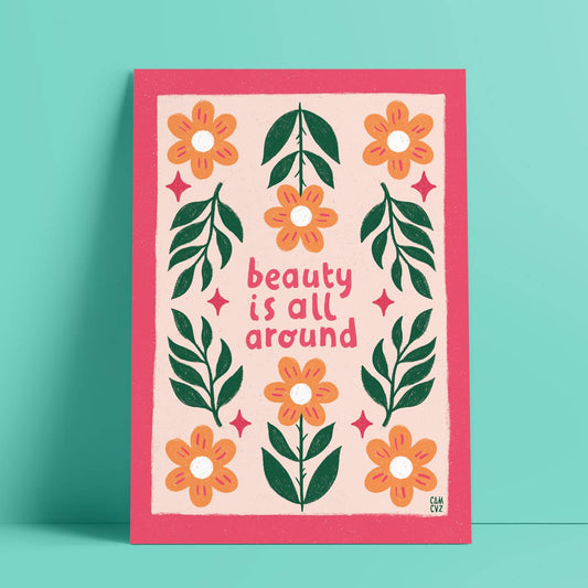 Póster La belleza está en todas partes | flores | cita positiva | Navidad