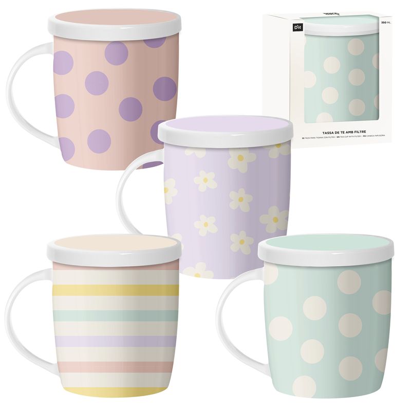 Taza Tisana 350 ml con Filtro  Basics en Colores Pastel