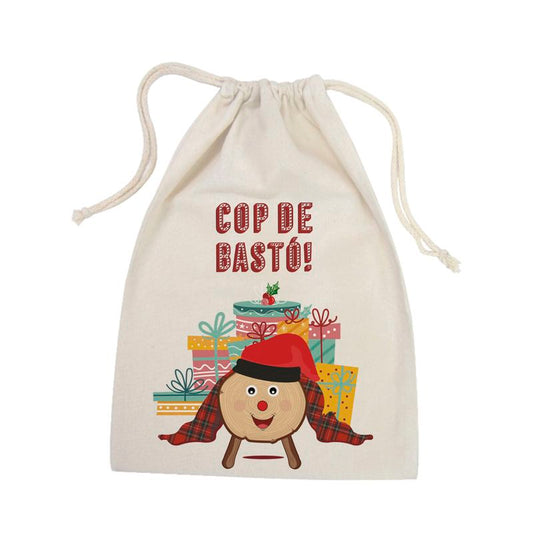 Bolsa Navidad "Cop de Bastó" para Regalos – Tela con Diseño Tió de Nadal