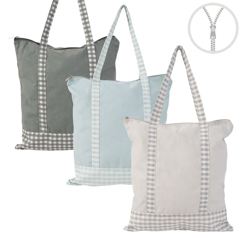 Bolsa de Algodón con Cremallera Estilo Vichy 3 Colores