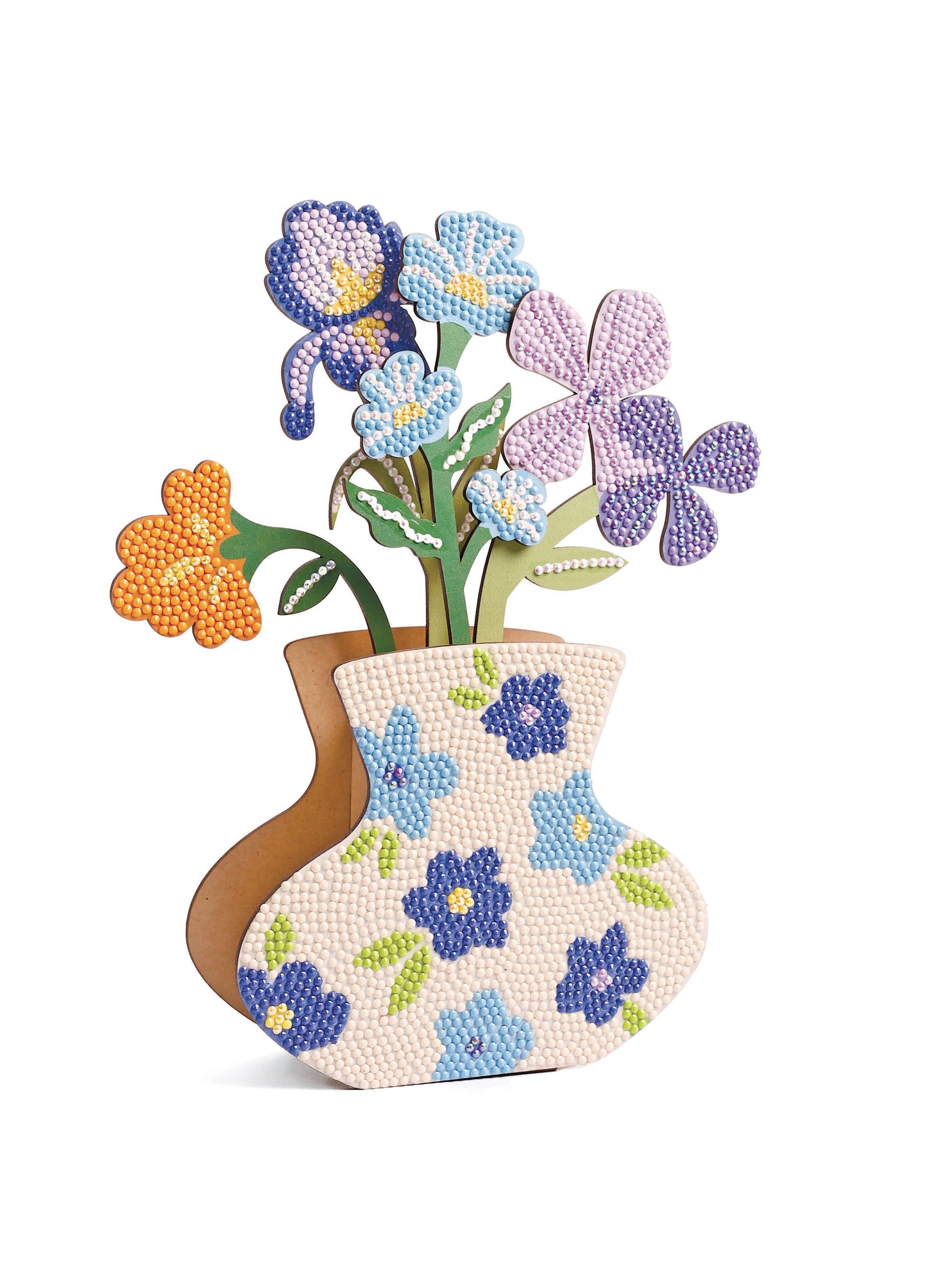 Kit de jarrón azul y flores con pedrería