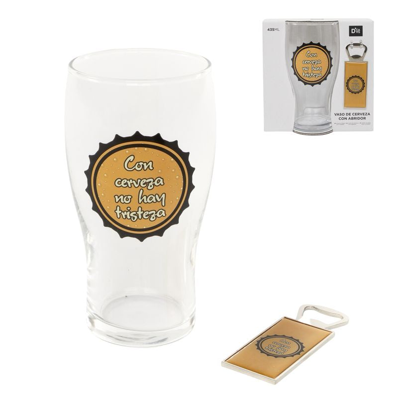 Vaso de Cerveza 435ml con Abridor y Frase Divertida
