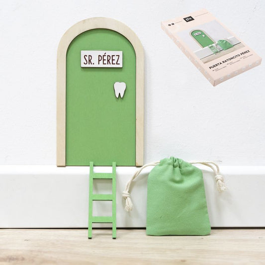 Puerta del Ratoncito Pérez Verde con Escalera y Bolsita
