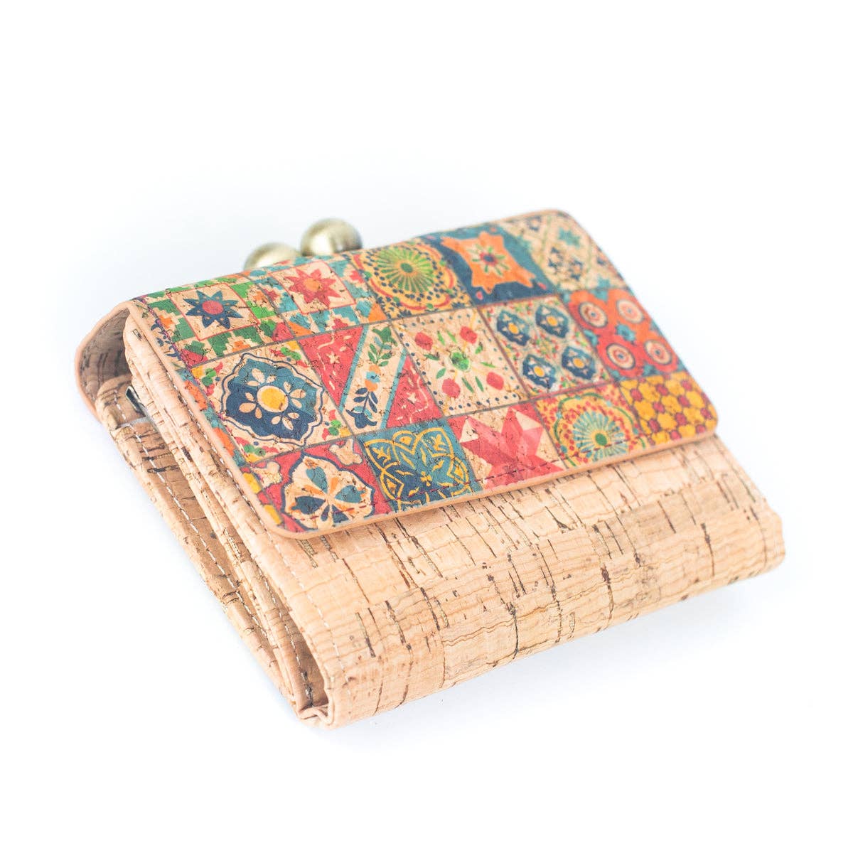 Tarjetero y cartera de mujer con estampado de corcho natural y antiqu