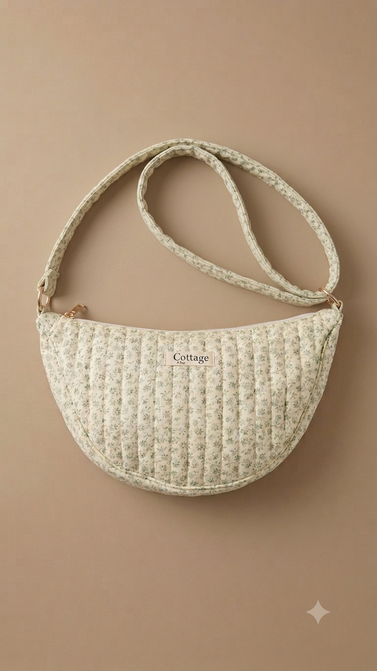Bolso luna de algodón para llevar cruzado acolchado