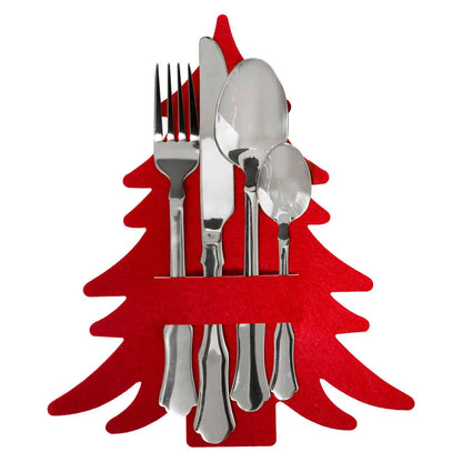 Soporte para Cubiertos en Fieltro Rojo – Diseño Árbol de Navidad 🎄