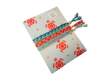 Set 3 Pulseras Cinta de texto Tarjeta Tortugas