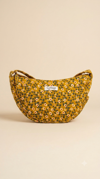 Bolso luna de algodón para llevar cruzado acolchado