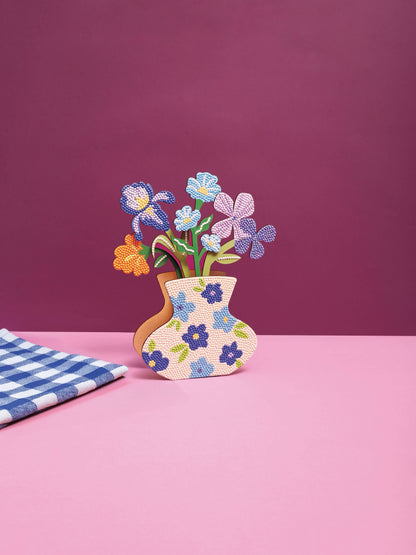 Kit de jarrón azul y flores con pedrería