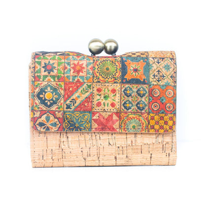 Tarjetero y cartera de mujer con estampado de corcho natural y antiqu