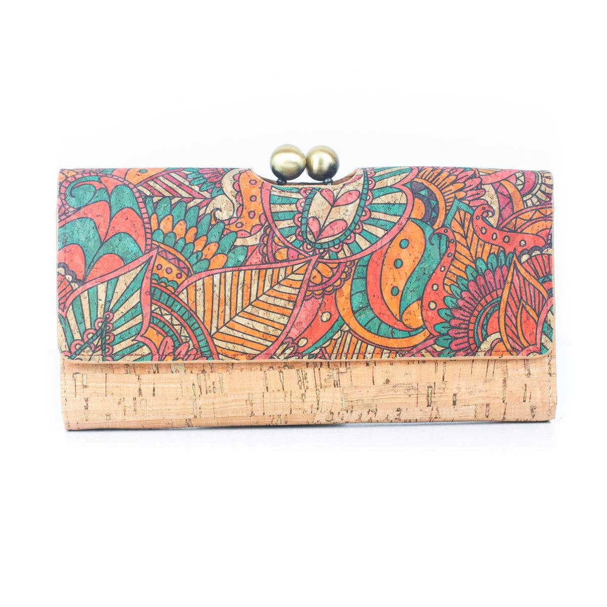 Cartera de mujer con estampado de corcho natural y bolso de latón envejecido F