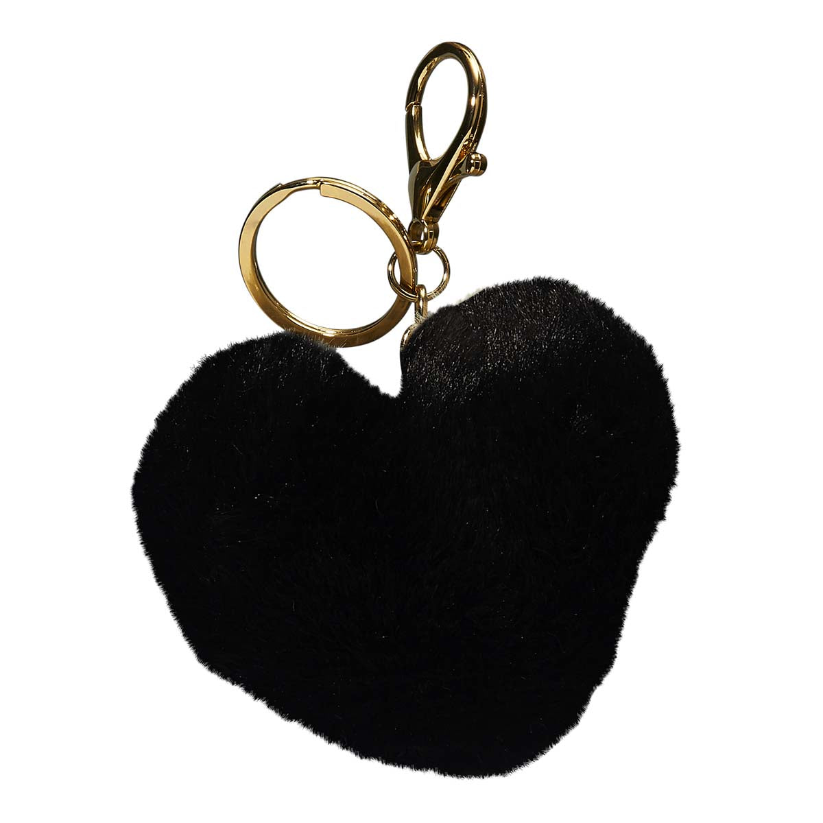 Llavero de Peluche en Forma de Corazón Negro - Accesorio Elegante con Clip Dorado