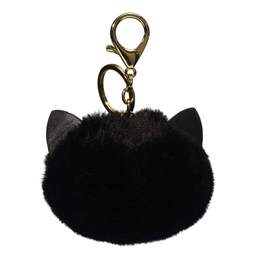 Llavero de Peluche Negro con Orejas de Gato - Accesorio Adorable con Clip Dorado