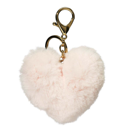 Llavero de Peluche en Forma de Corazón Blanco - Elegante Accesorio con Clip Dorado