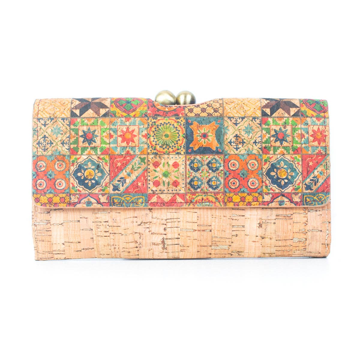 Cartera de mujer con estampado de corcho natural y bolso de latón envejecido F