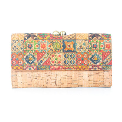 Cartera de mujer con estampado de corcho natural y bolso de latón envejecido F