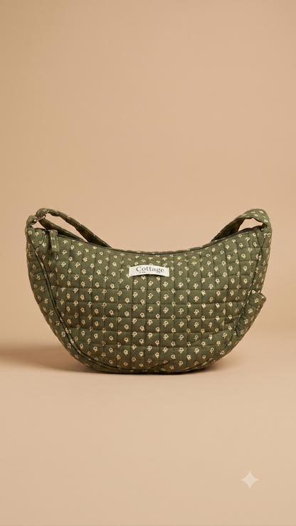 Bolso luna de algodón para llevar cruzado acolchado