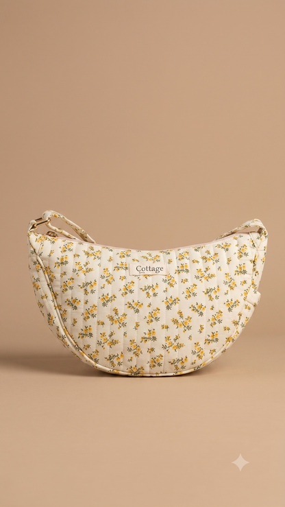Bolso luna de algodón para llevar cruzado acolchado