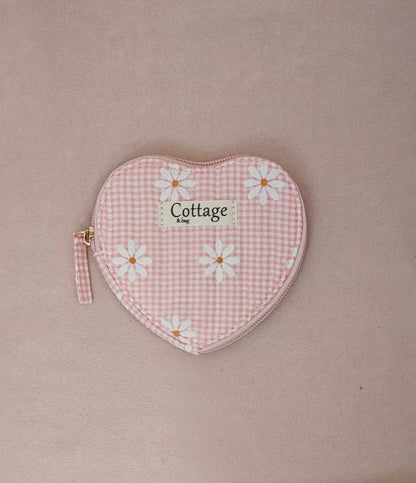 Monedero de algodón con corazón plano acolchado