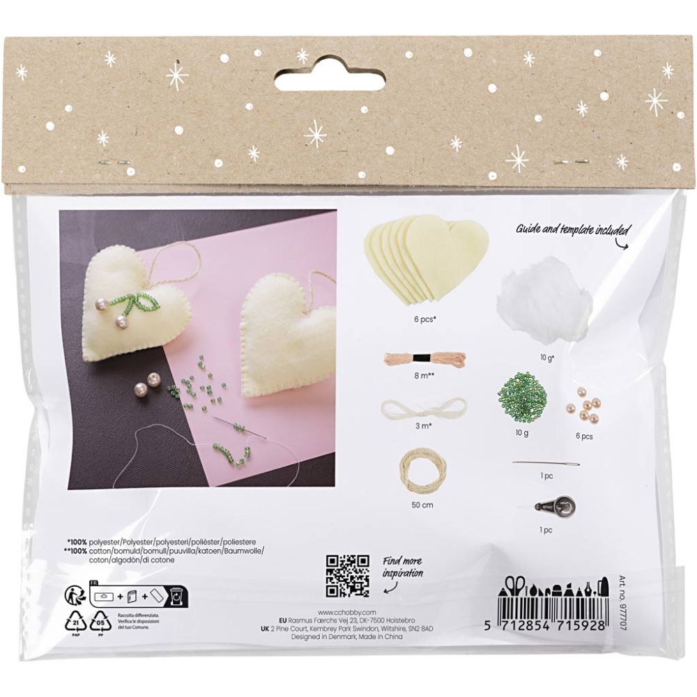 Mini Kit de Manualidades Costura – Corazones Navideños (3 piezas)