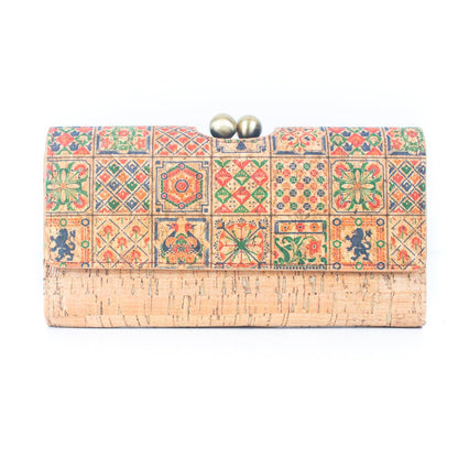 Cartera de mujer con estampado de corcho natural y bolso de latón envejecido F