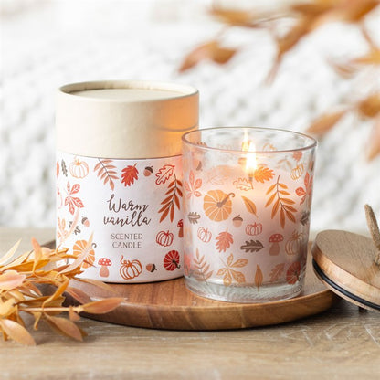 Vela Aromática de Otoño "Warm Vanilla" - Decoración Estacional con Tapa de Madera, Perfume de Vainilla