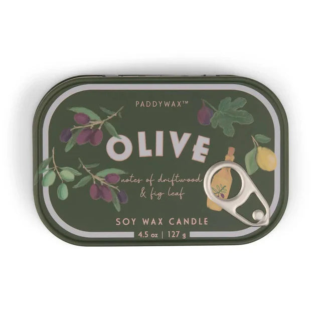 Vela aromática lata Oliva Paddywax 128 g soja doble mecha