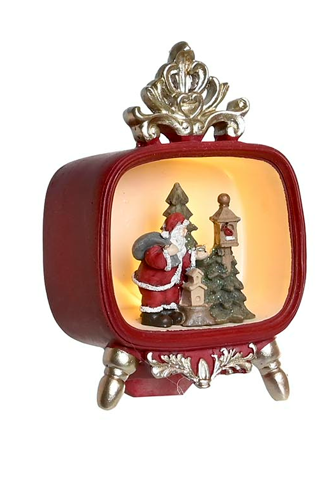 Figura Decorativa Navideña con Luz LED – Diseño Vintage en Resina 13 cm