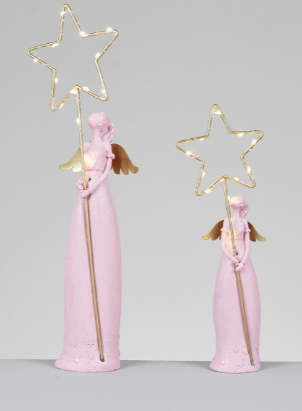 Ángel Decorativo con Estrella LED — Rosa 29 cm