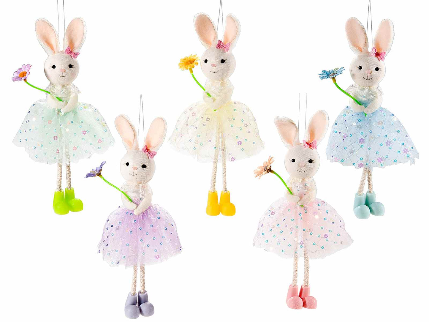 Conejito de Pascua Colgante con Vestido de Tul y Flor