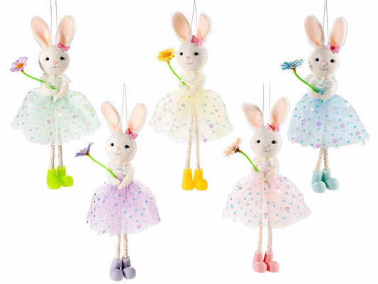 Conejito de Pascua Colgante con Vestido de Tul y Flor