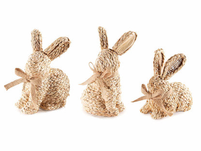Conejito Decorativo de Pascua en Fibra Natural con Lazo de Yute