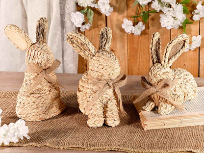 Conejito Decorativo de Pascua en Fibra Natural con Lazo de Yute