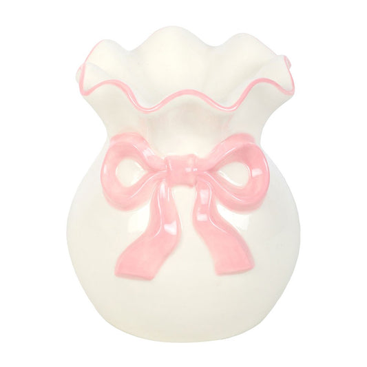 Quemador de aceite cerámico blanco con lazo rosa portavelas aromático romántico decoración