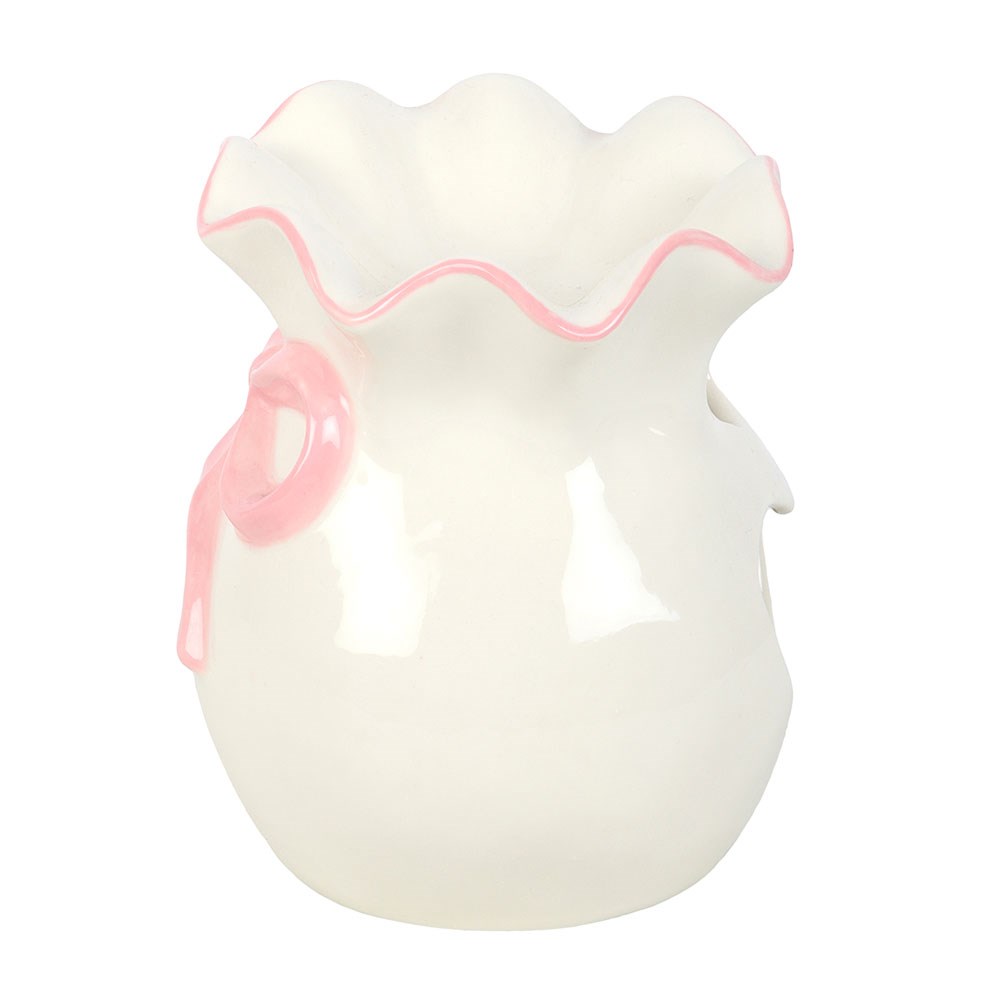 Quemador de aceite cerámico blanco con lazo rosa portavelas aromático romántico decoración