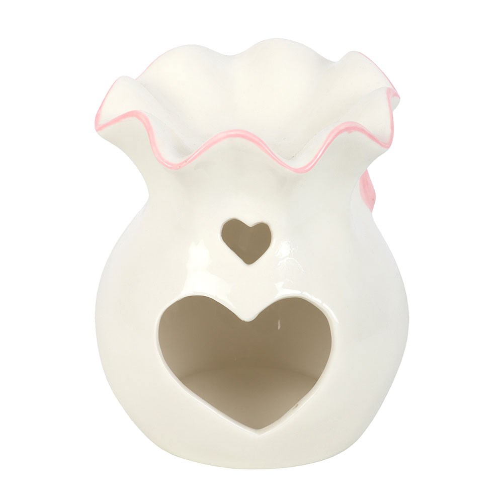 Quemador de aceite cerámico blanco con lazo rosa portavelas aromático romántico decoración