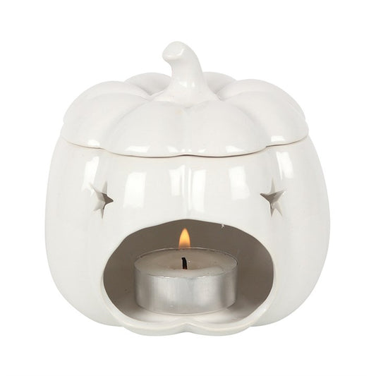 Quemador de Aceite en Forma de Calabaza Blanca - Decoración Otoñal y Aromaterapia