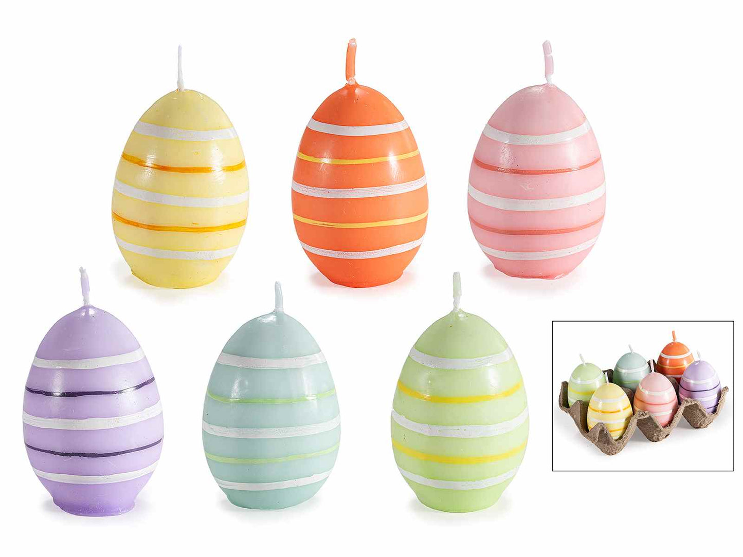 Set de Hueveras con Velas de Pascua en Forma de Huevo (Pack 6 Colores)