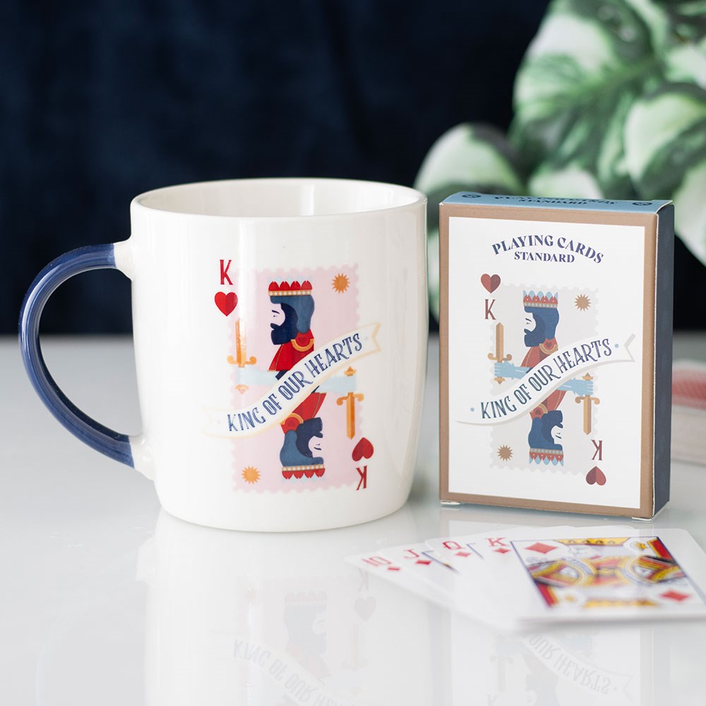 Set taza cerámica y baraja de cartas Rey de Nuestros Corazones regalo pareja original