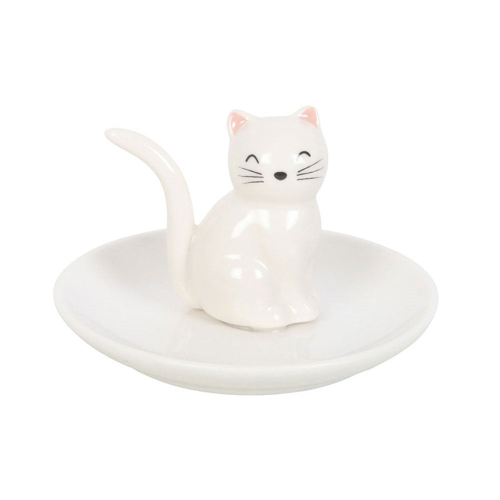 Plato vaciabolsillos gato blanco cerámico porta joyas baratijas decoración kawaii