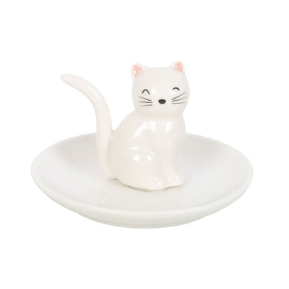 Plato vaciabolsillos gato blanco cerámico porta joyas baratijas decoración kawaii