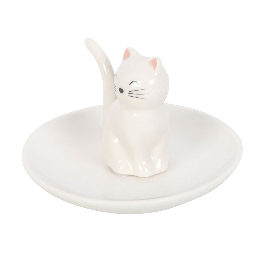 Plato vaciabolsillos gato blanco cerámico porta joyas baratijas decoración kawaii