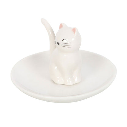 Plato vaciabolsillos gato blanco cerámico porta joyas baratijas decoración kawaii
