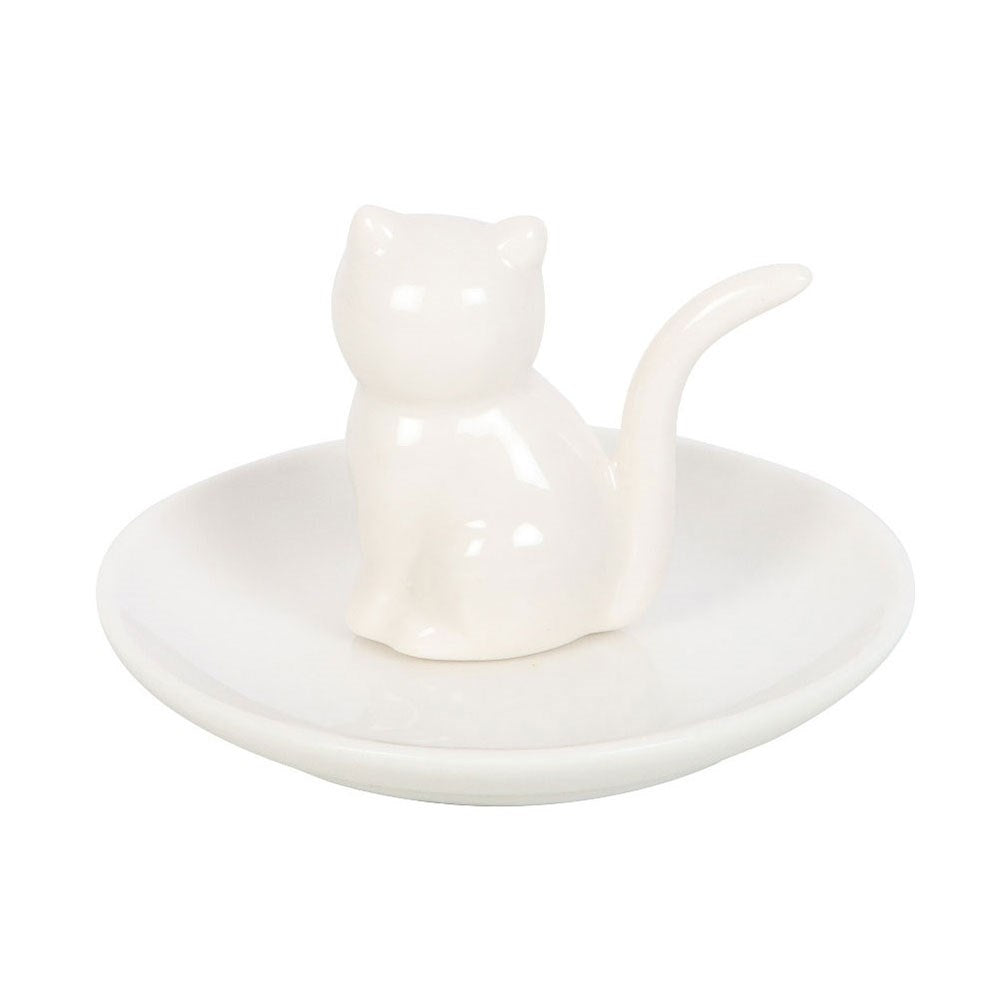 Plato vaciabolsillos gato blanco cerámico porta joyas baratijas decoración kawaii