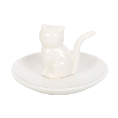 Plato vaciabolsillos gato blanco cerámico porta joyas baratijas decoración kawaii