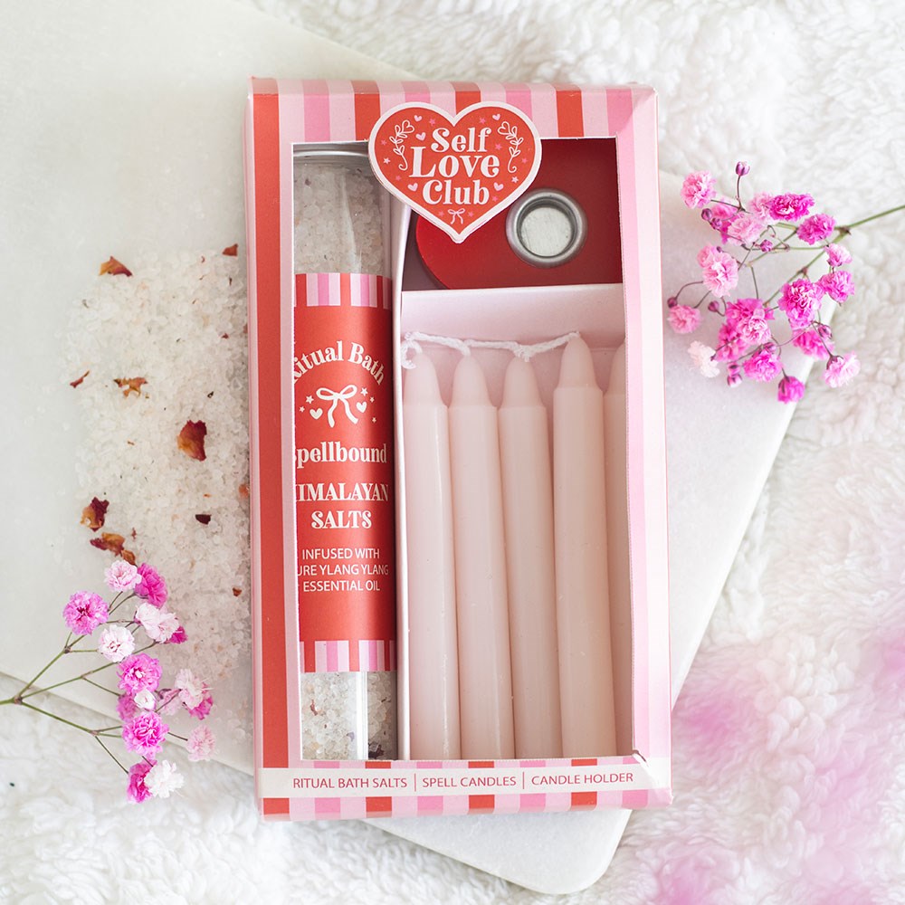 Kit de baño ritual Self Love Club sales del Himalaya velas y portavelas regalo spa relax